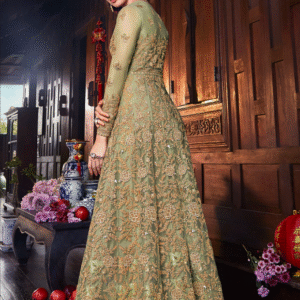 Butterfly Net Pista Heavy Embroidery Thread, Zari, Sequance Work with Diamond Salwar Kameez