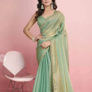 Mint Green Silk Saree with Golden Zari Border